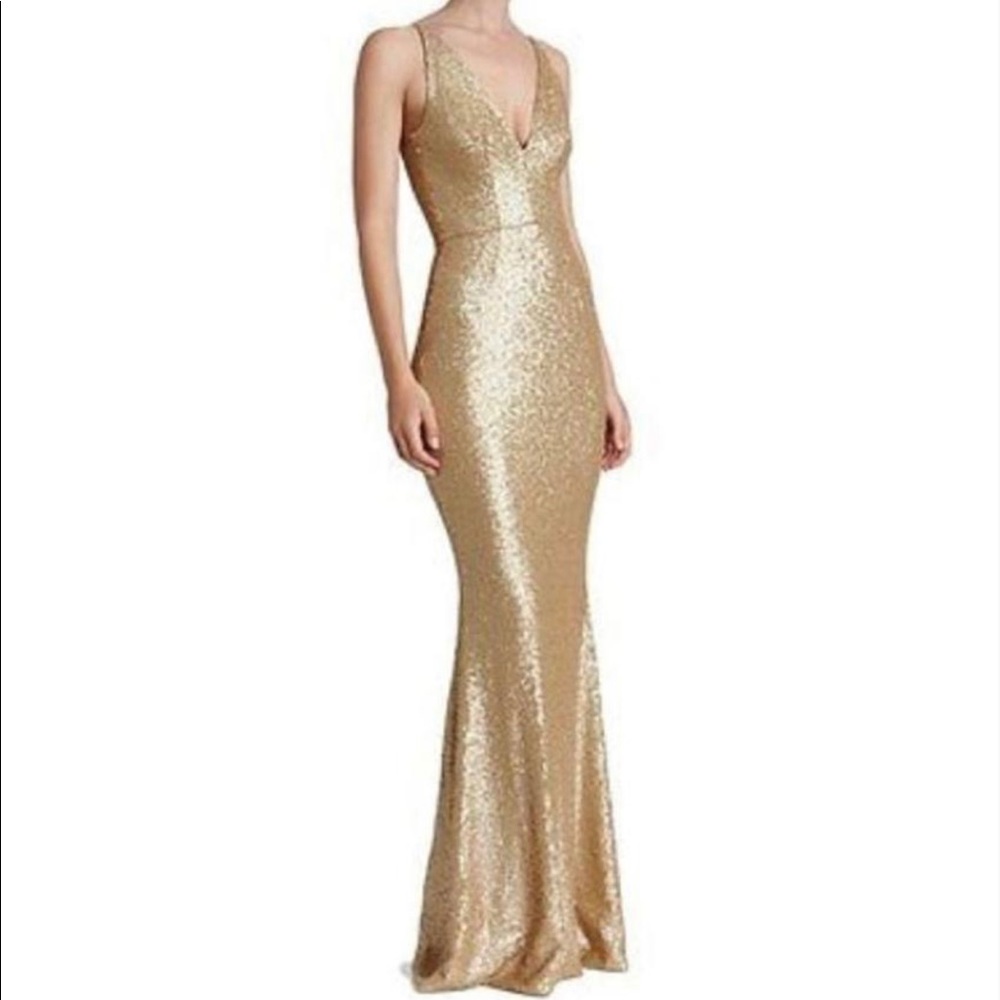 Dress the Population Harper Sequin Maxi Formal Dress - GOLD - XS Extra Small